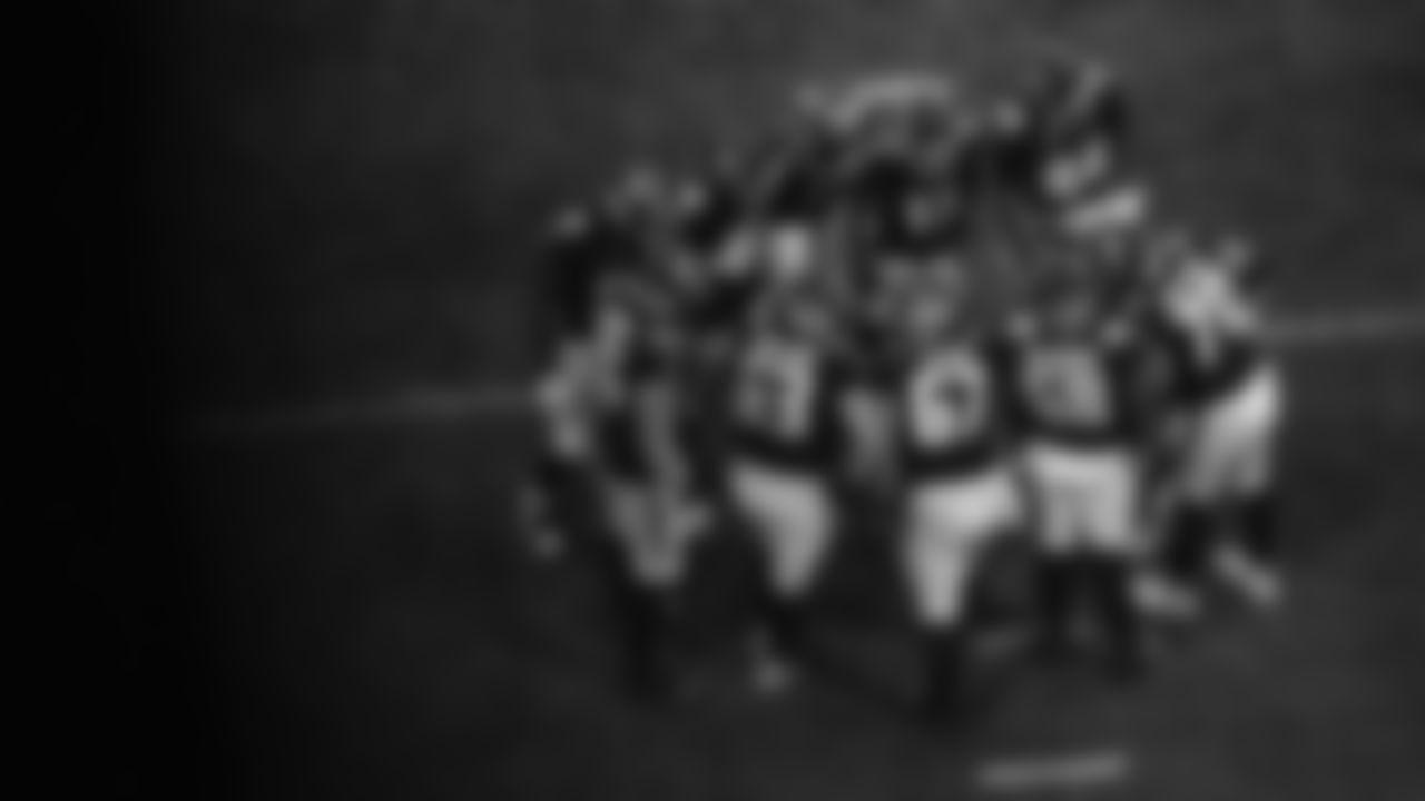 Offensive huddle during the second half against the New Orleans Saints at Mercedes-Benz Stadium in Atlanta, Georgia on Sunday, September 11, 2022. (Photo by Mitchell Martin/Atlanta Falcons)