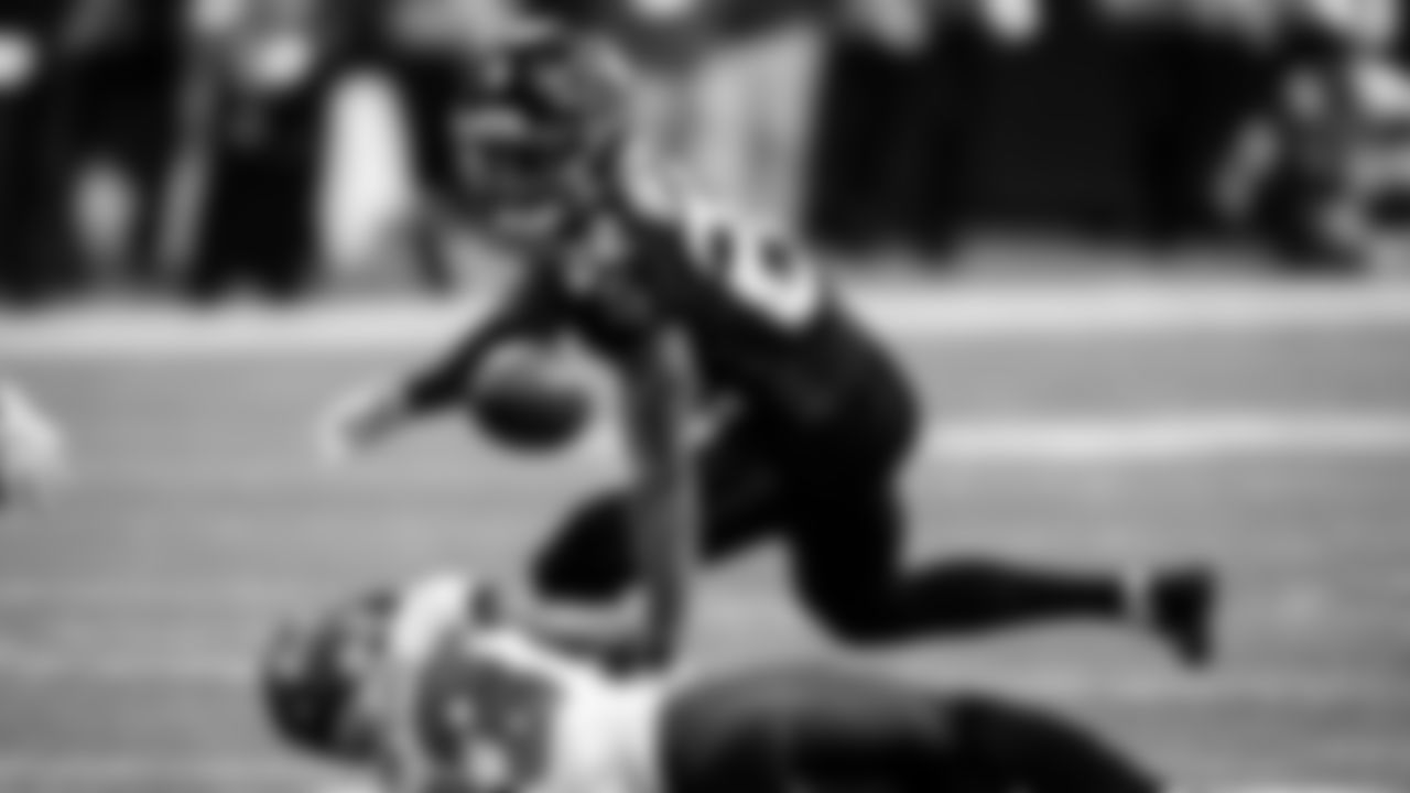 Atlanta Falcons defensive back Cornell Armstrong #22 breaks up a pass during the game against the Tampa Bay Buccaneers at Mercedes-Benz Stadium in Atlanta, Georgia on Sunday, January 8, 2023. (Photo by Shanna Lockwood/Atlanta Falcons)