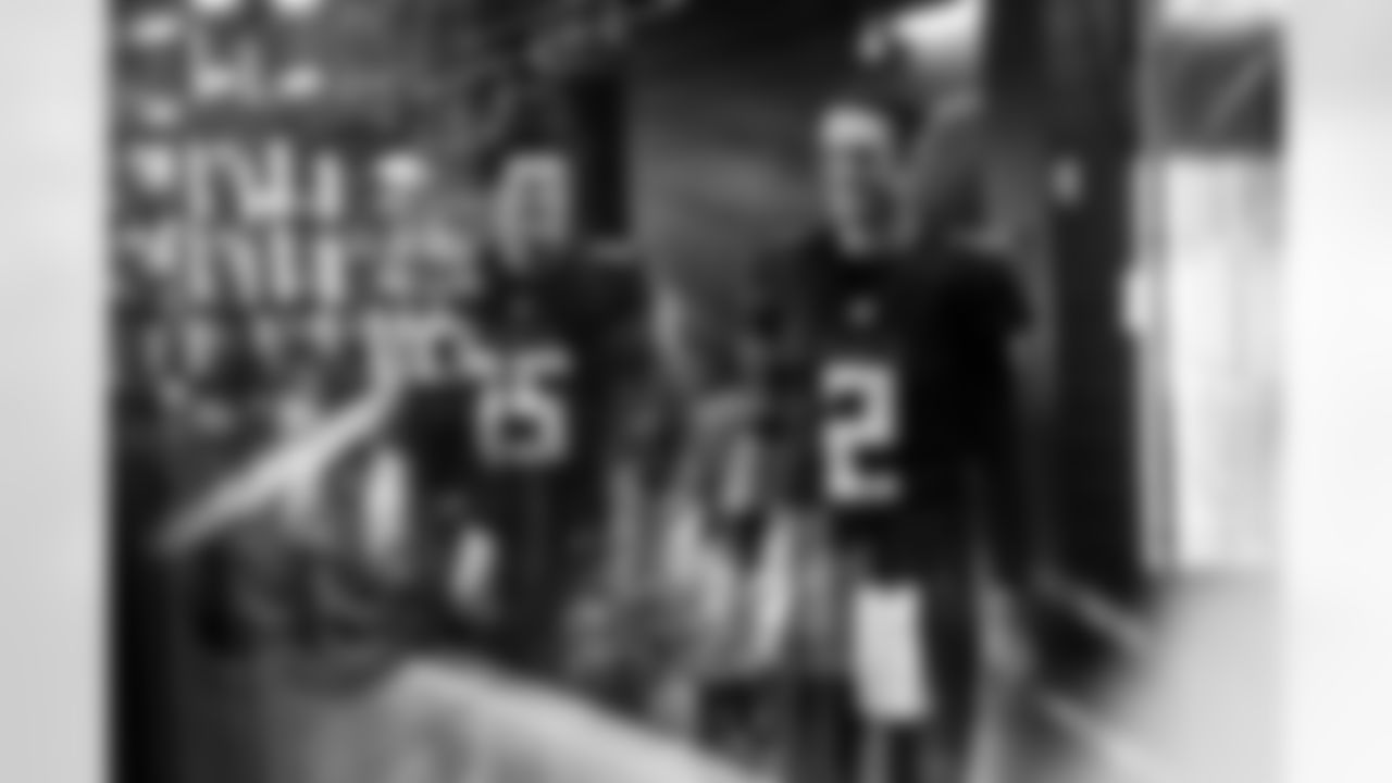 Atlanta Falcons quarterback Matt Ryan #2 and quarterback Feleipe Franks #15 walk out for warm ups before the game against the New Orleans Saints at Mercedes-Benz Stadium in Atlanta, Georgia on Sunday, January 9, 2022. (Photo by Brandon Magnus/Atlanta Falcons)