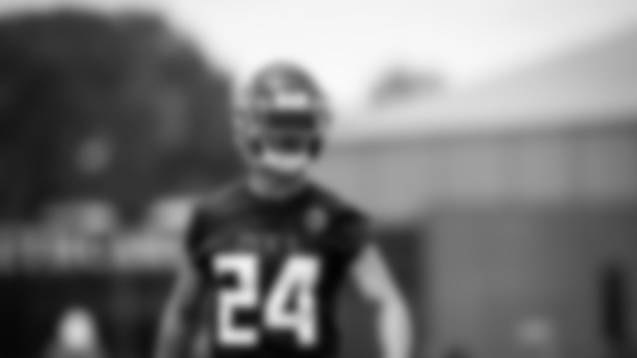 Atlanta Falcons cornerback A.J. Terrell #24 looks on during organized team activities in Phase III of the Atlanta Falcons offseason program on June 2, 2021.
