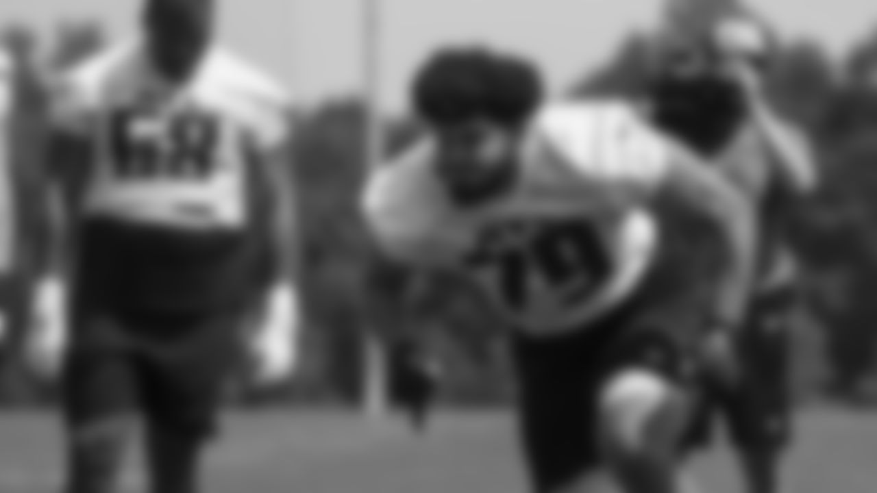Atlanta Falcons tackle Barry Wesley #79 during the 2023 Rookie Minicamp at the Atlanta Falcons headquarters in Flowery Branch, Georgia, on Sunday, May 14, 2023. (Photo by Shanna Lockwood/Atlanta Falcons)