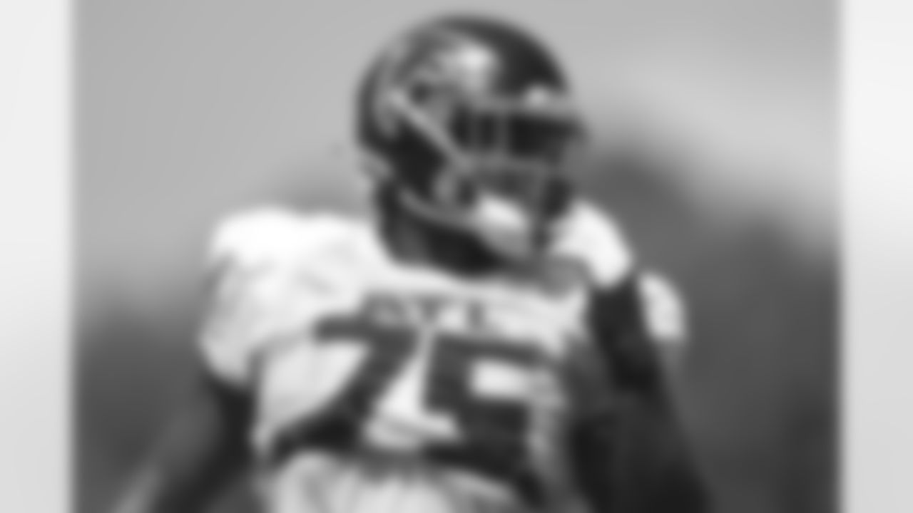 Atlanta Falcons guard Justin Shaffer #75 during AT&T Atlanta Falcons Training Camp at Atlanta Falcons Training Facility in Flowery Branch, Georgia, on Thursday, September 1, 2022. (Photo by Shanna Lockwood/Atlanta Falcons)