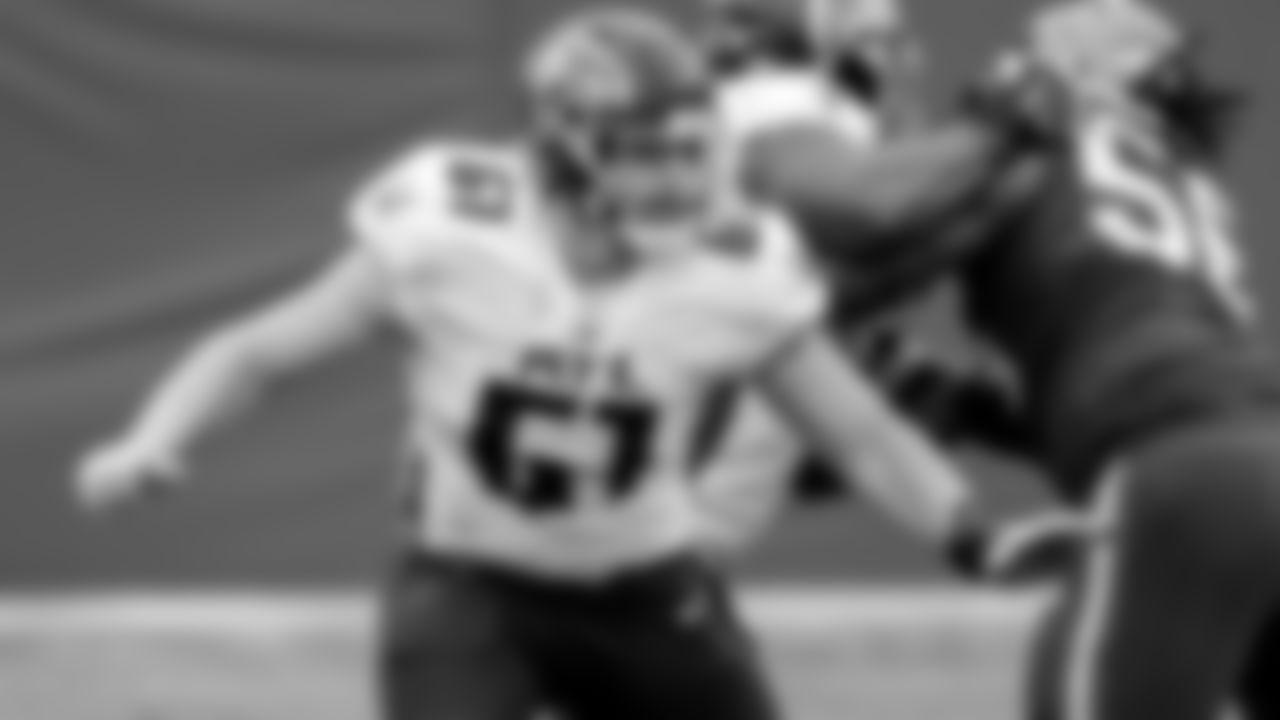 Atlanta Falcons center Matt Hennessy #61 in action during the game against the Tampa Bay Buccaneers on January 3, 2021.