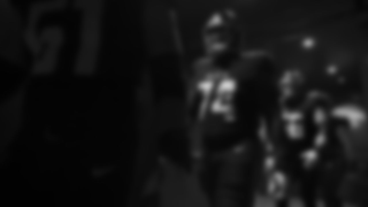 Atlanta Falcons players walk out prior to the game against the Los Angeles Chargers at Mercedes-Benz Stadium in Atlanta, Georgia on Sunday, November 6, 2022. (Photo by Brandon Magnus/Atlanta Falcons)
