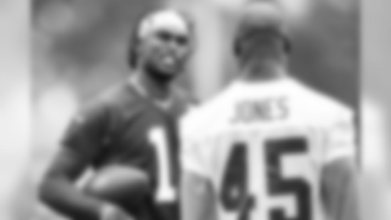 July 23, 2019 - WR Julio Jones talks to LB Deion Jones on the second day of practice. (Photo by Kara Durrette/Atlanta Falcons)