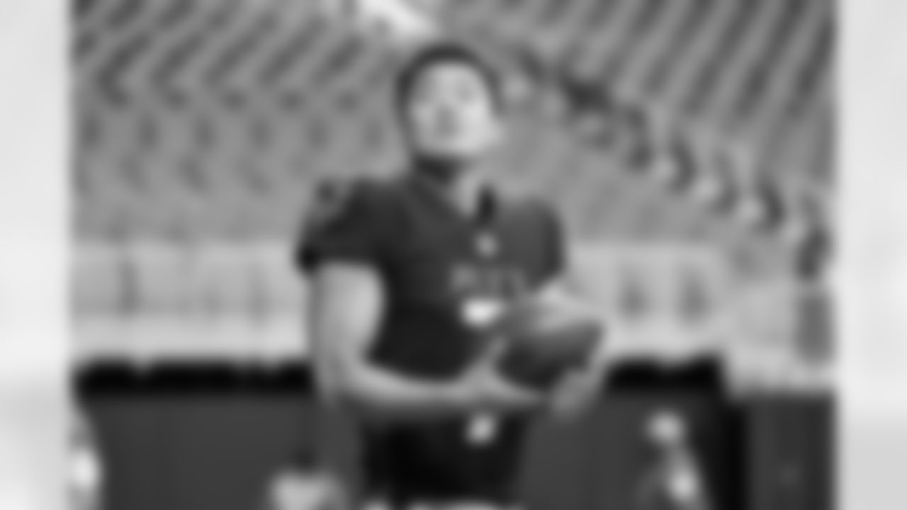 Atlanta Falcons kicker Younghoe Koo #7 warms up before the Falcon's pre-season game against the Tennessee Titans at Mercedes-Benz Stadium in Atlanta, Georgia on Friday, August 13, 2021. (Photo by Brandon Magnus/Atlanta Falcons)