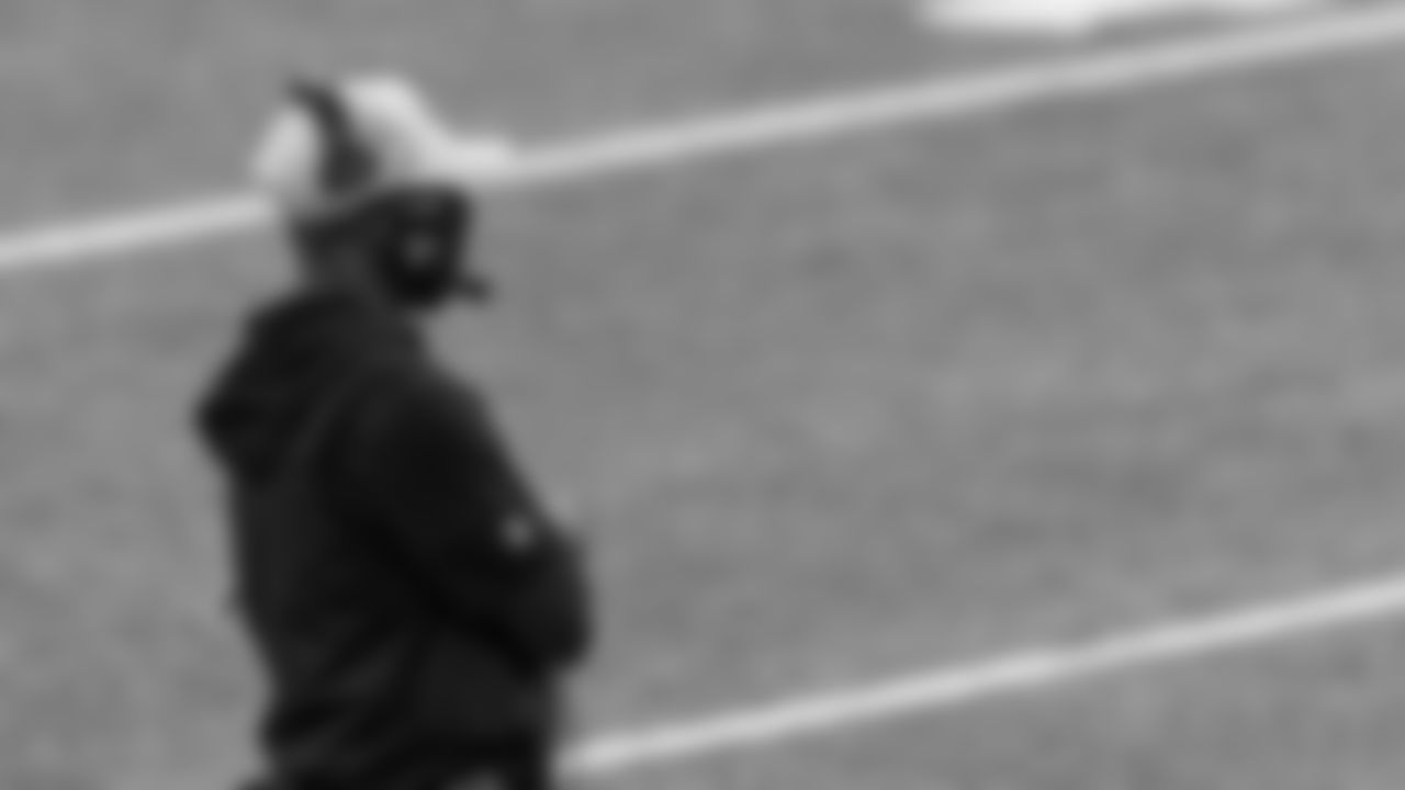 Atlanta Falcons interim head coach Raheem Morris looks on during the second half against the Minnesota Vikings on October 18, 2020. (Photo by Cato Cataldo/AtlantaFalcons)