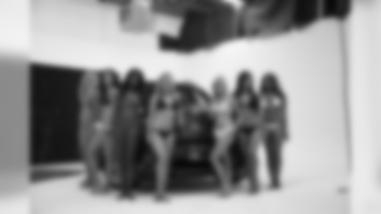 From left: Jamie K., Erin P., Shamea M., Sabrina C., Shauna K., Margaret M. and Denita C. // 2011 Atlanta Falcons Cheerleaders Ford Calendar Shoot - Behind the Scenes // July 14, 2011 // Atlanta -
