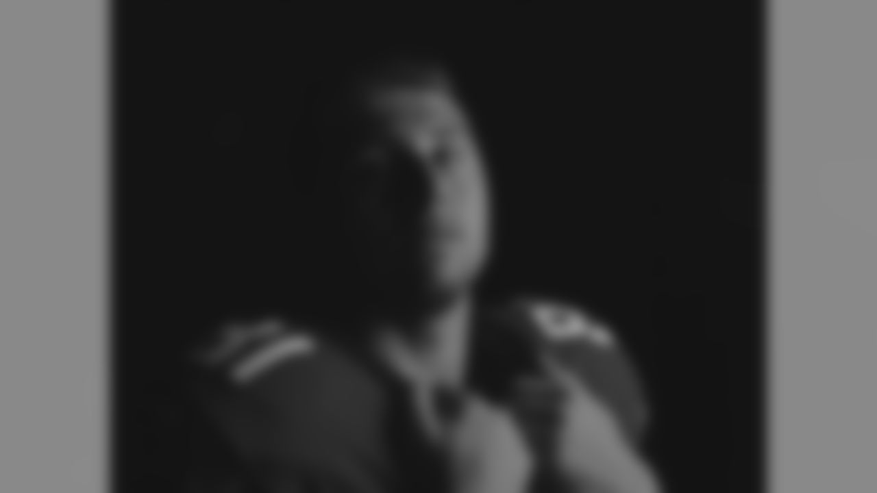 Austin Hooper #81 poses for a portrait during Media Day 2019, at the Atlanta Falcons Training Facility, in Flowery Branch, Georgia. (Photo by Rob Foldy/Atlanta Falcons)