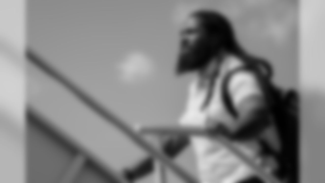 Atlanta Falcons defensive end Adrian Clayborn #99 prepares to travel to Indianapolis to face the Colts. (Photo by Rob Foldy/Atlanta Falcons).