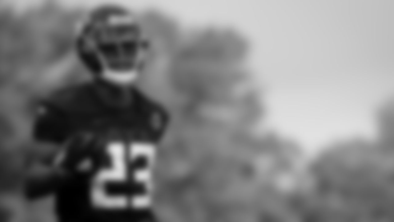 Atlanta Falcons running back Brian Hill #23 in action at AT&T Atlanta Falcons Training camp on August 15, 2020 in Flowery Branch, Ga. (Photo by Kara Durrette/Atlanta Falcons)