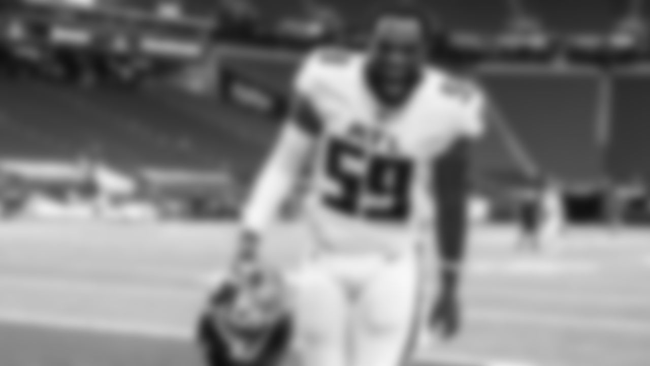 Atlanta Falcons linebacker LaRoy Reynolds #59 after beating the Minnesota Vikings on October 18, 2020. (Photo by Austin Hittel/AtlantaFalcons)