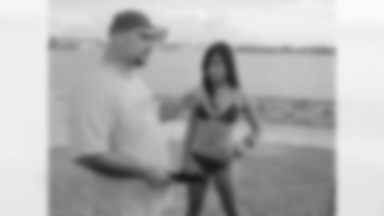 Cindy L. gets some advice before her shoot // Atlanta Falcons Cheerleaders Swimsuit Calendar Photo Shoot - Day 1 // 5/26/11 // Bermuda -