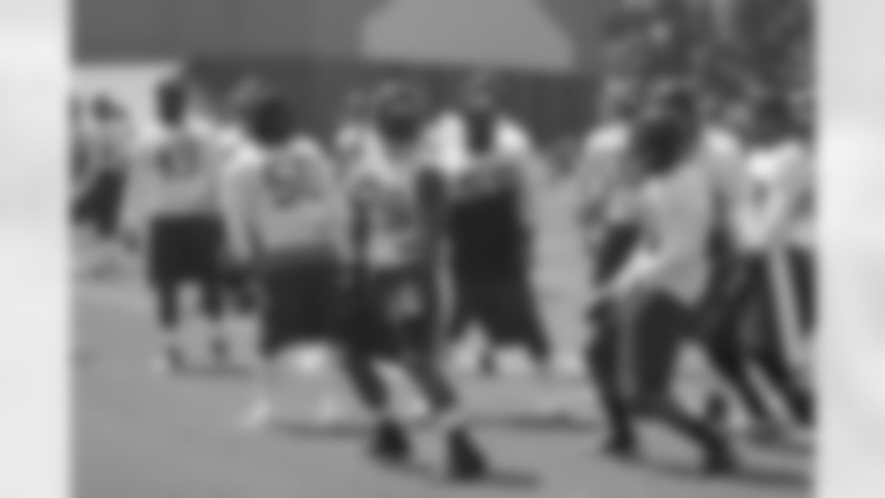 The defense shows off a few dance moves while warming up // 2012 Atlanta Falcons Minicamp - Day 1 // June 19, 2012 // Flowery Branch, Ga. -