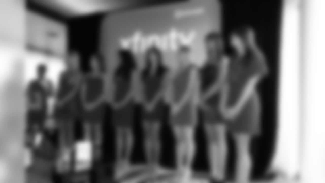 From left, Jonna B., Zorah B., Erin P., Alice F., Natalie B., Ariel A. and Emily B. // 2011 Atlanta Falcons Cheerleaders XFinity Release Party // 2011 // Atlanta -