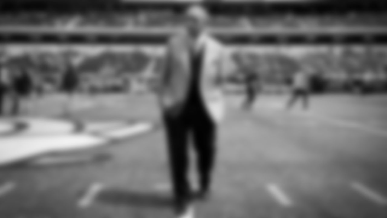 Atlanta Falcons owner Arthur Blank is seen on the field prior to a game against the Los Angeles Rams at SoFi Stadium in Inglewood, California on Sunday, September 18, 2022. (Photo by Shanna Lockwood/Atlanta Falcons)