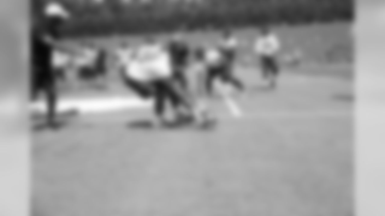 DE Cliff Matthews during the punt block drill // 2012 Atlanta Falcons Minicamp - Day 2 // June 20, 2012 // Flowery Branch, Ga. -