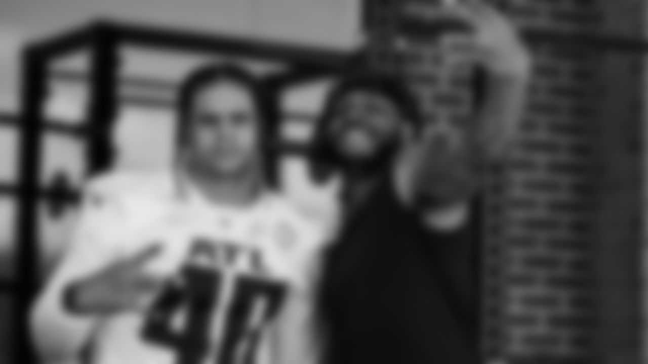 Atlanta Falcons fullback Keith Smith #40 with running back Qadree Ollison #30 during organized team activities in Phase III of the Atlanta Falcons offseason program on June 4, 2021.