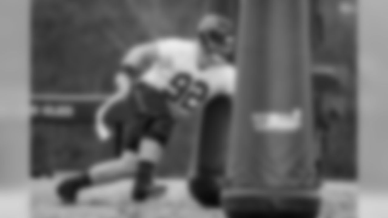Atlanta Falcons defensive tackle Justin Zimmer #92 in action during practice. (Photo by Kara Durrette/Atlanta Falcons)