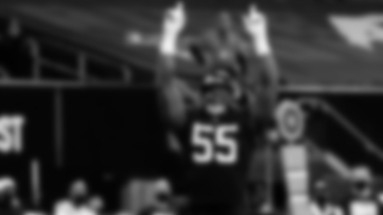Atlanta Falcons defensive end Steven Means #55 celebrates after making a tackle during the first quarter against the New Orleans Saints on December 6, 2020.