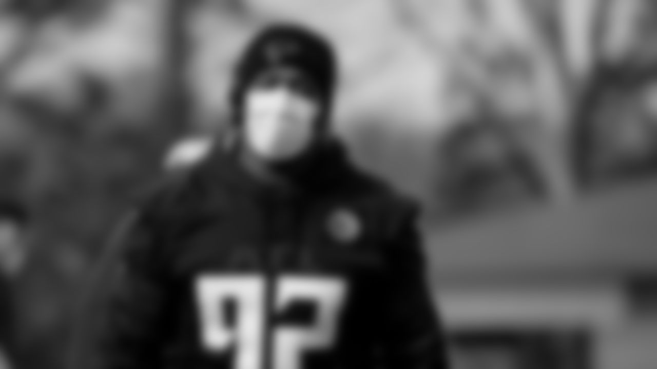 Atlanta Falcons defensive end Charles Harris #92 looks on during practice at IBM Performance field.
