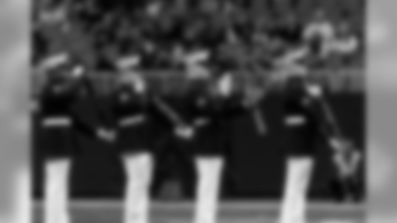 The US Marine Core Silent Dill Team performs during halftime at the game between the Atlanta Falcons and the Tampa Bay Buccaneers at Mercedes-Benz Stadium in Atlanta, GA, on Sunday November 24, 2019. (Photo by Jacob Gonzalez/Atlanta Falcons)