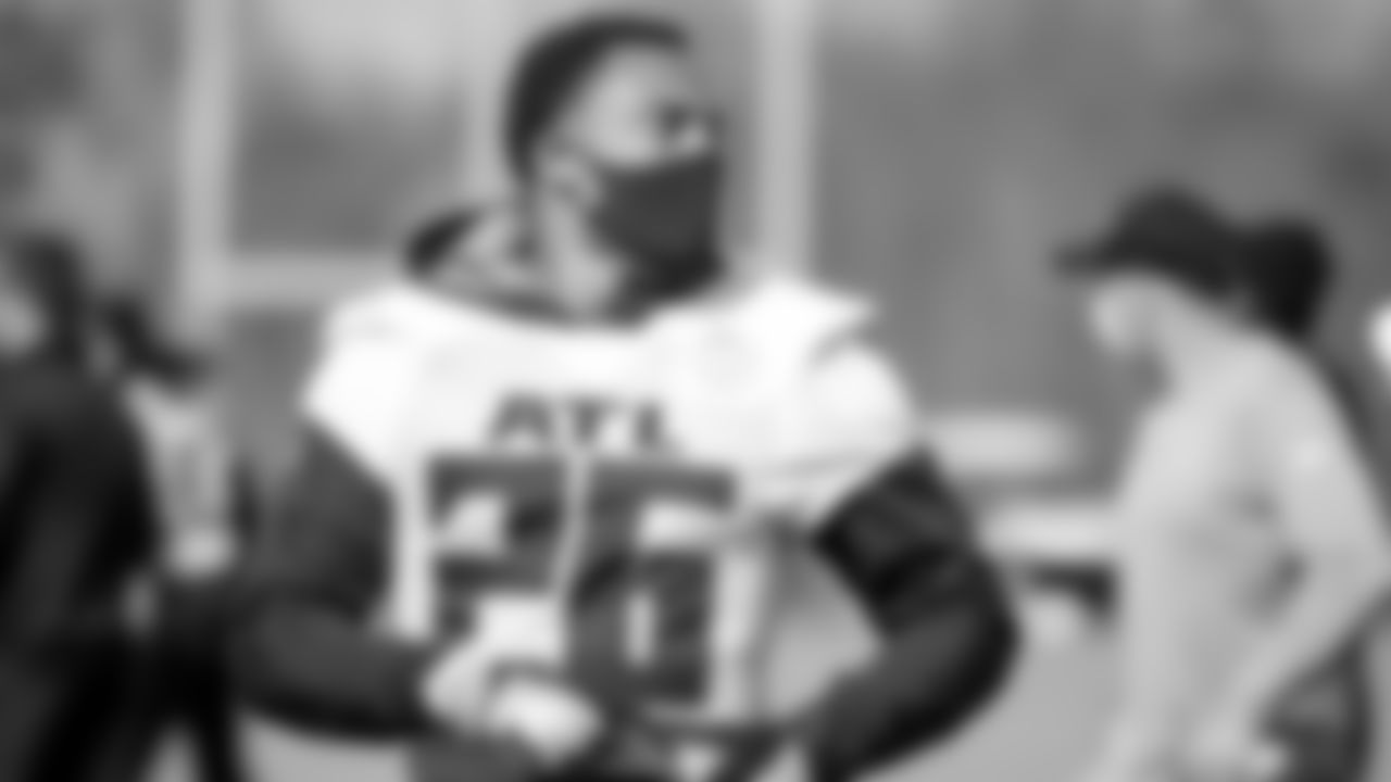 Atlanta Falcons cornerback Isaiah Oliver #26 looks on during practice at IBM Performance Field.