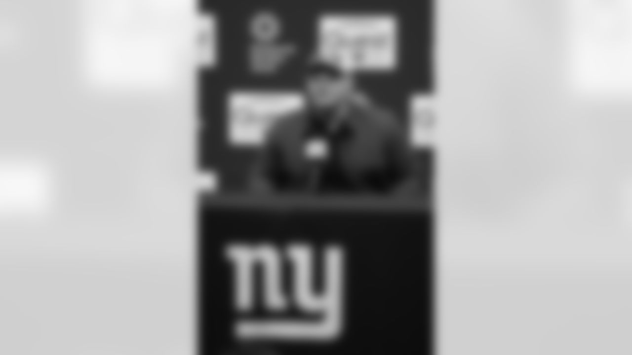 New York Giants second round draft pick John Michael Schmitz talks to the media on Saturday April 29, 2022 at the Quest Diagnostics Training Center in East Rutherford, NJ (Evan Pinkus/New York Giants)