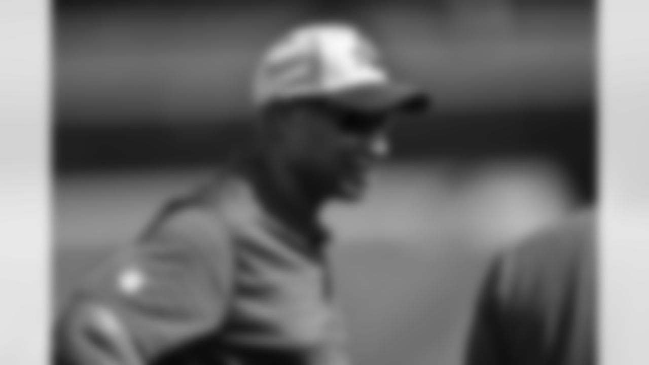 Buffalo Bills defensive coordinator Leslie Frazier on the field before a preseason NFL football game against the Green Bay Packers in Orchard Park, N.Y., Saturday, Aug. 28, 2021. (AP Photo/Adrian Kraus)
