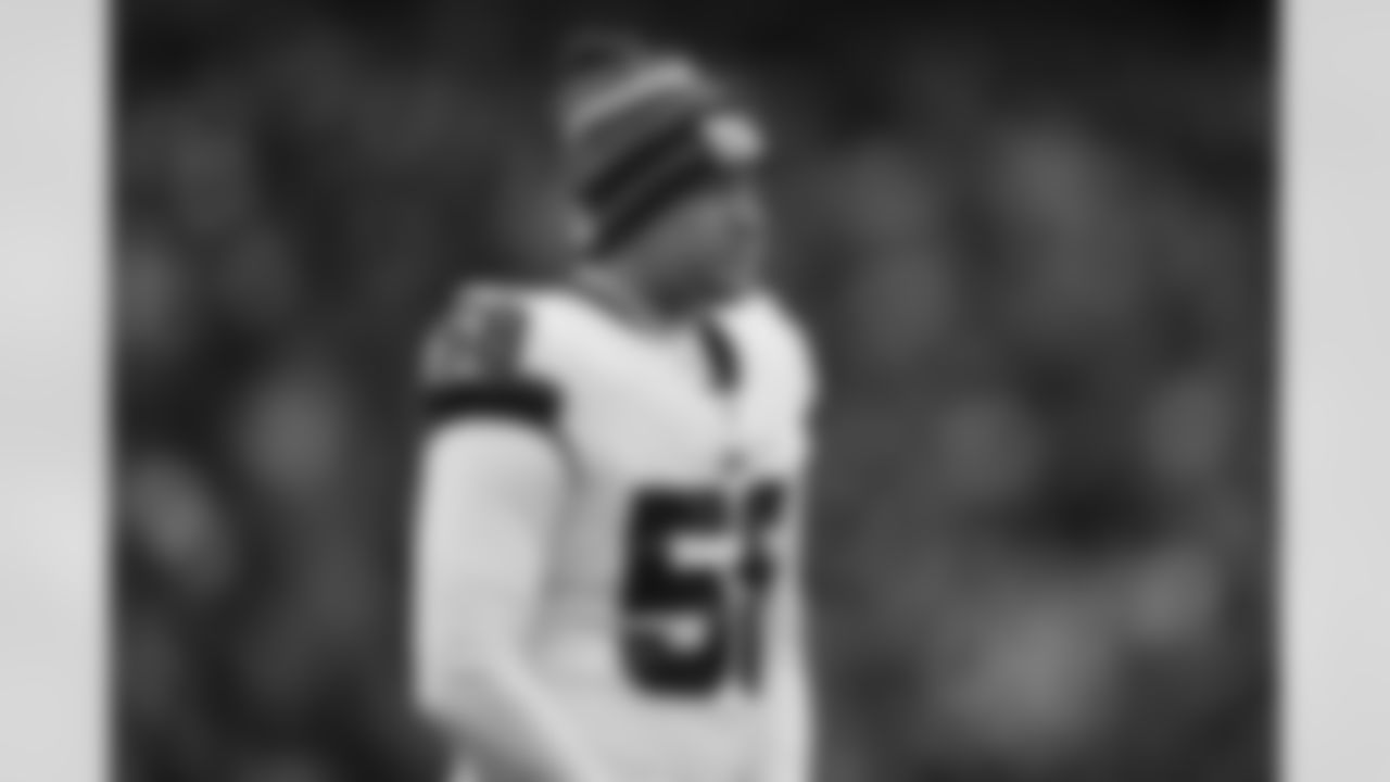 New York Giants long snapper Casey Kreiter (58) looks on before an NFL football game against the Philadelphia Eagles, Sunday, Nov. 28, 2021, in East Rutherford, N.J. The New York Giants defeated the Philadelphia Eagles 13-7. (AP Photo/Steve Luciano)