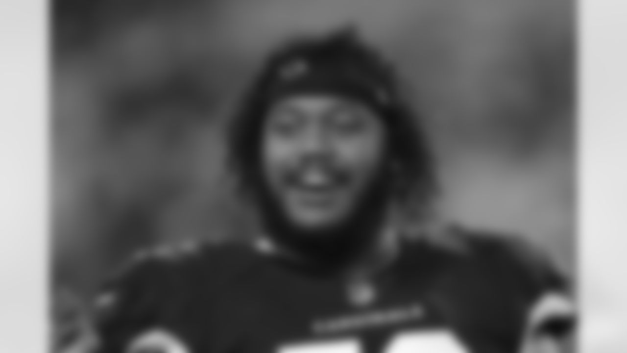 Arizona Cardinals guard Max Garcia (73) with his helmet off after playing the Seattle Seahawks during an NFL Professional Football Game Sunday, Jan. 9, 2022, in Phoenix. (AP Photo/John McCoy)