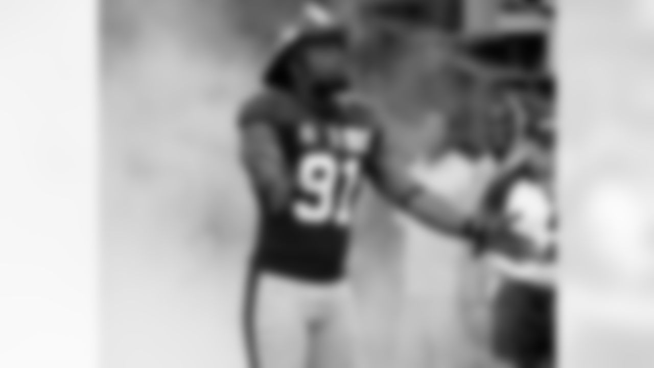 Defensive Captain Justin Tuck comes is introduced before the game