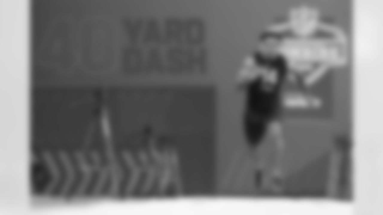 Baylor running back Trestan Ebner runs the 40-yard dash during the NFL football scouting combine, Friday, March 4, 2022, in Indianapolis. (AP Photo/Darron Cummings)