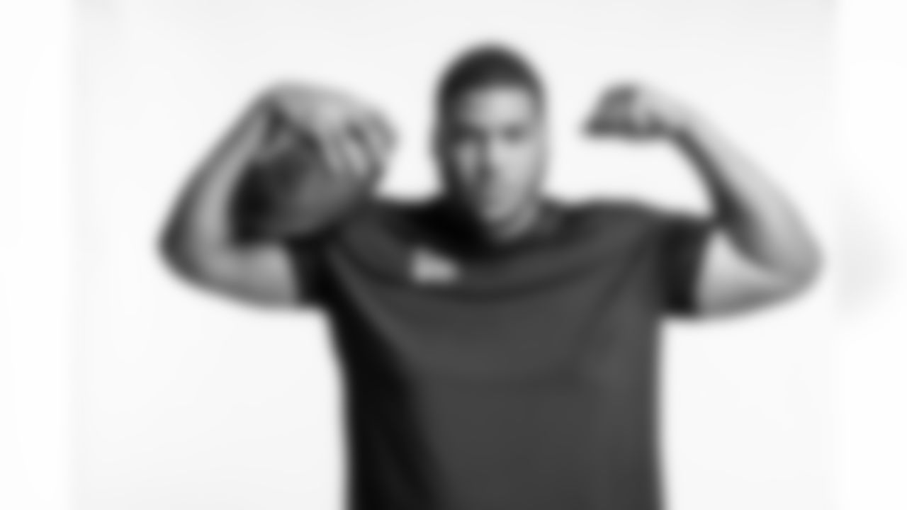 Virginia Tech offensive tackle Christian Darrisaw poses for a portrait Saturday March 13, 2021 in Pensacola, FL. (Todd Rosenberg/NFL)
