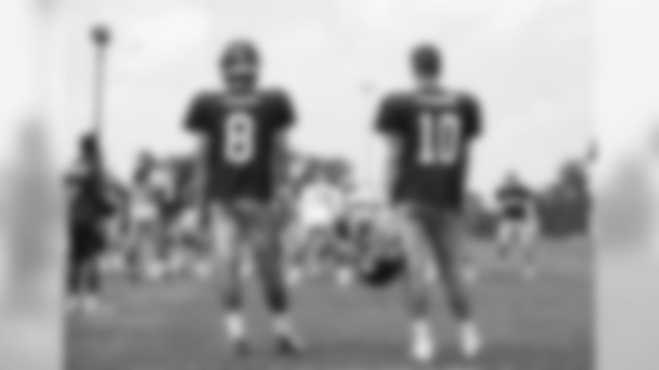 QB Daniel Jones (8) & QB Eli Manning (10) at New York Giants Training Camp 2019 at Quest Diagnostics Training Center in East Rutherford, NJ