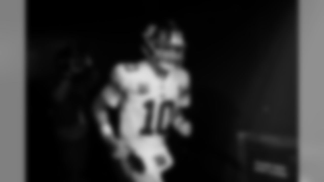 New York Giants' Eli Manning runs onto the field before an NFL football game against the Philadelphia Eagles, Monday, Dec. 9, 2019, in Philadelphia. (AP Photo/Matt Rourke)