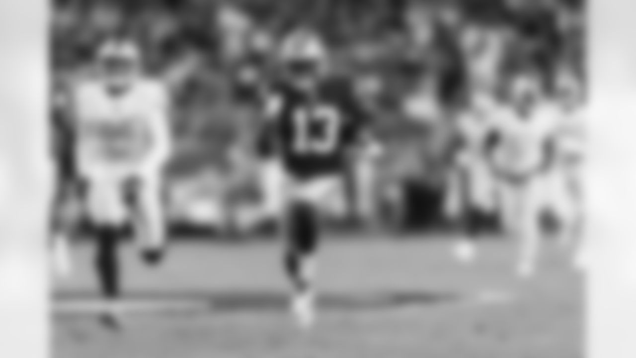 San Francisco 49ers wide receiver Richie James (13) runs the football during an NFL football game against the Oakland Raiders on Thursday, Nov. 1, 2018, in Santa Clara, Calif. The 49ers defeated the Raiders, 34-3. (Ryan Kang via AP)