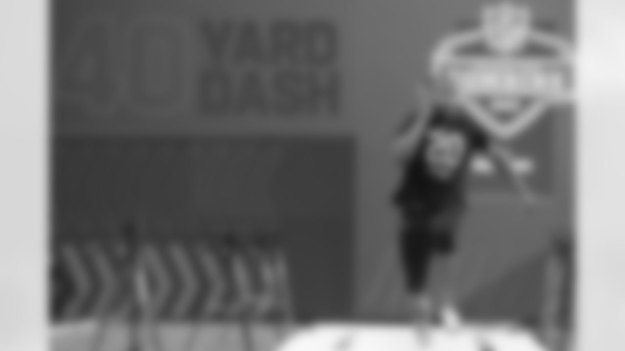 USC running back Keaontay Ingram runs the 40-yard dash during the NFL football scouting combine, Friday, March 4, 2022, in Indianapolis. (AP Photo/Darron Cummings)
