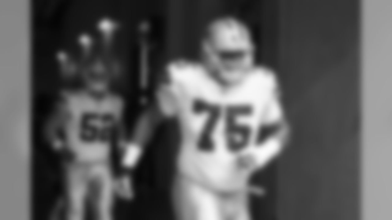 Dallas Cowboys offensive tackle Cameron Fleming (75) takes the field during an NFL football game against the Atlanta Falcons, Sunday, November 18, 2018, in Atlanta. The Cowboys won 22-19. (Paul Abell via AP)