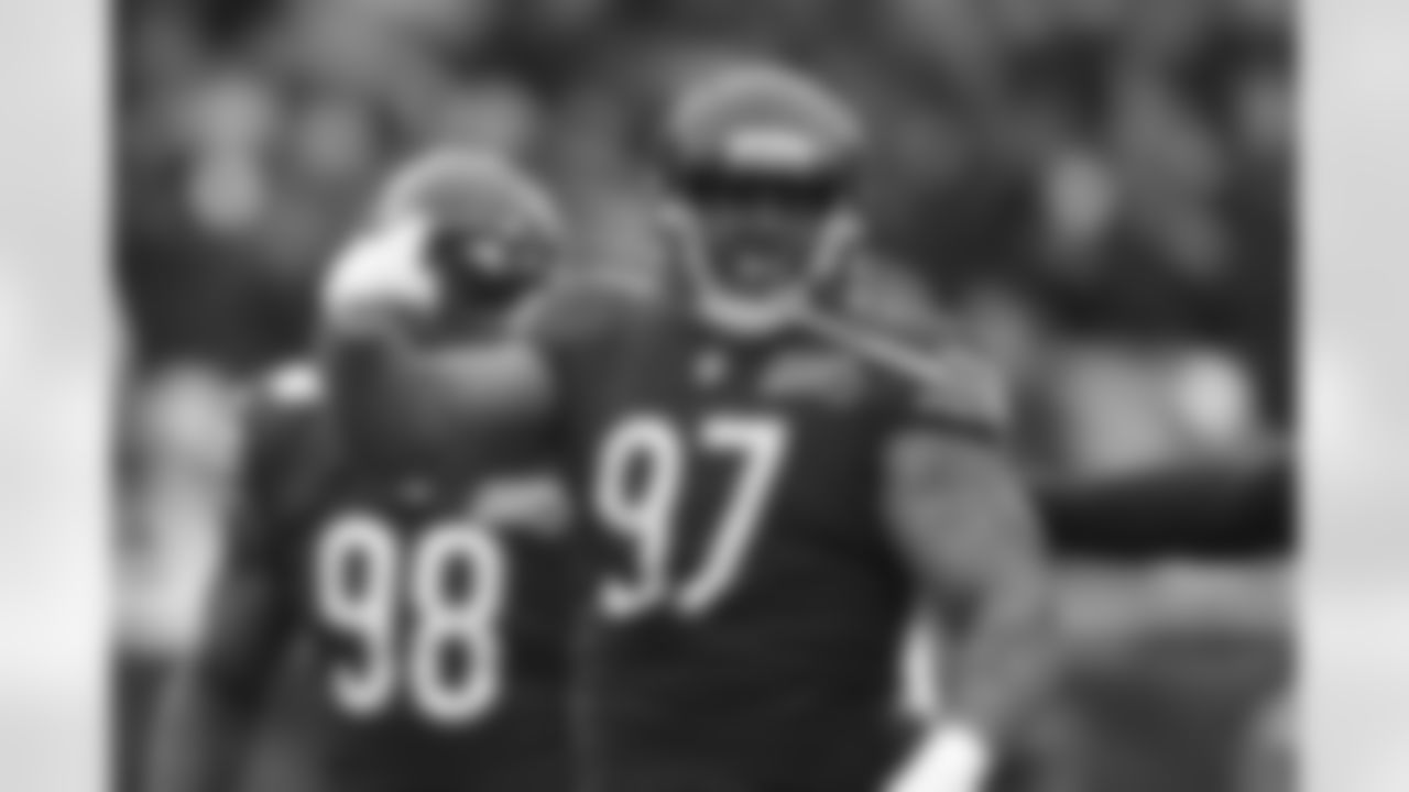 Chicago Bears defensive tackle Nick Williams (97) celebrates a defensive stop against the Detroit Lions during the second half of an NFL football game in Chicago, Sunday, Nov. 10, 2019. (AP Photo/Charles Rex Arbogast)