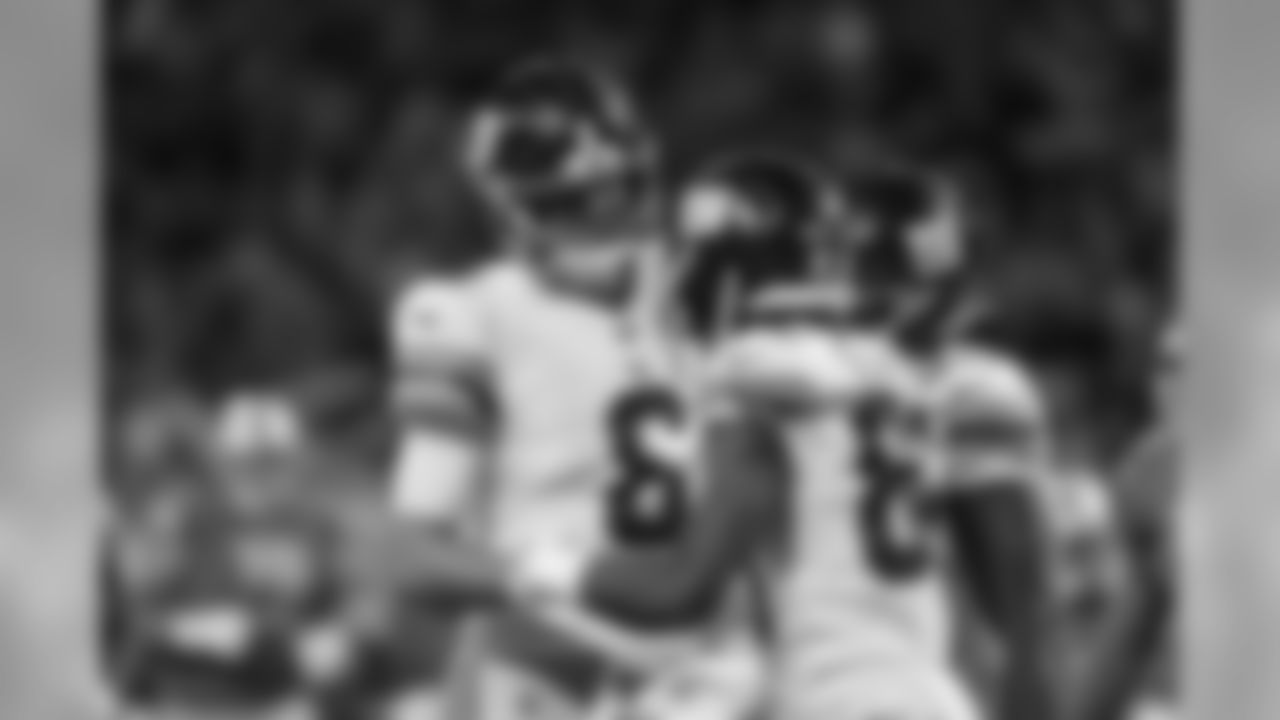 New York Giants quarterback Daniel Jones (8) celebrates his touchdown throw to New York Giants wide receiver Darius Slayton (86) during an NFL football game against the Detroit Lions in Detroit, Sunday, Oct. 27, 2019. (AP Photo/Paul Sancya)