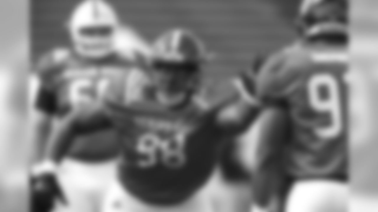 North squad defensive tackle B.J. Hill of North Carolina State in action during the North teams practice for Saturday's Senior Bowl college football game in Mobile, Ala.,Wednesday, Jan. 24, 2018. (AP Photo/Brynn Anderson)