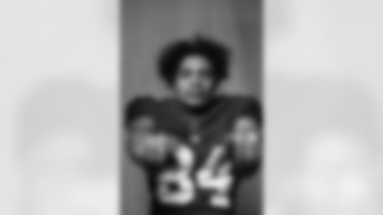 New York Giants wide receiver Jalin Hyatt (84) poses for a portrait during the NFLPA Rookie Premiere on Saturday, May 20, 2023, in Los Angeles. (Mikey Owens/NFL)