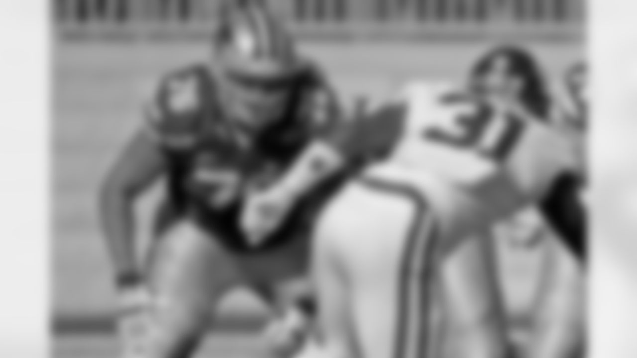 CORRECTS TO SECOND TEAM ALL BIG 12 - In this Oct. 26, 2019, file photo, Kansas State offensive lineman Josh Rivas (76) blocks during the second half of an NCAA college football game against Oklahoma, in Manhattan, Kan. Rivas was selected to The Associated Press All-Big 12 Conference second team, Friday, Dec. 13, 2019. (AP Photo/Charlie Riedel)