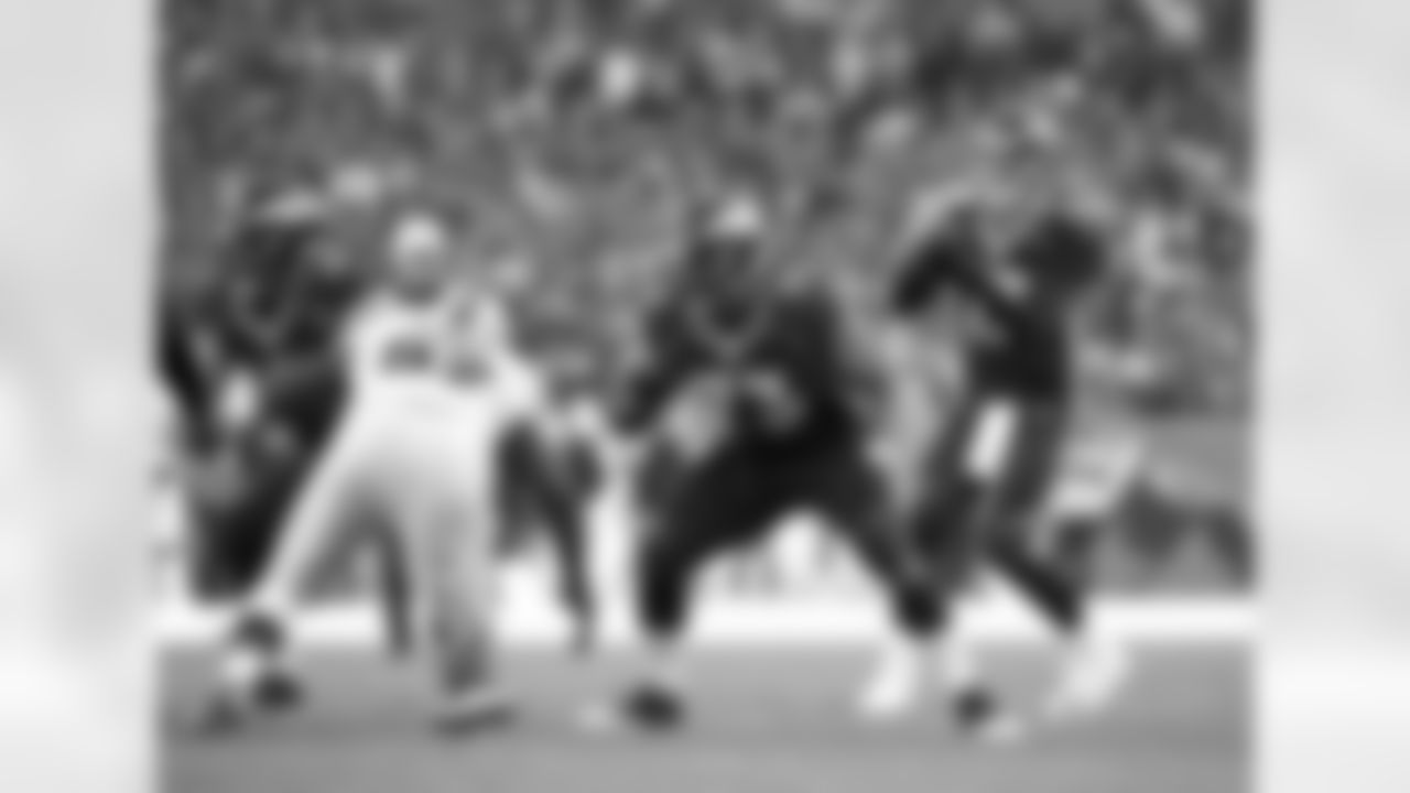 Denver Broncos offensive lineman Max Garcia (73) pass blocks during an NFL game against the Oakland Raiders on Sunday, Dec. 13, 2015, in Denver, Colo. The Raiders won the game, 15-12. (Greg Trott via AP)