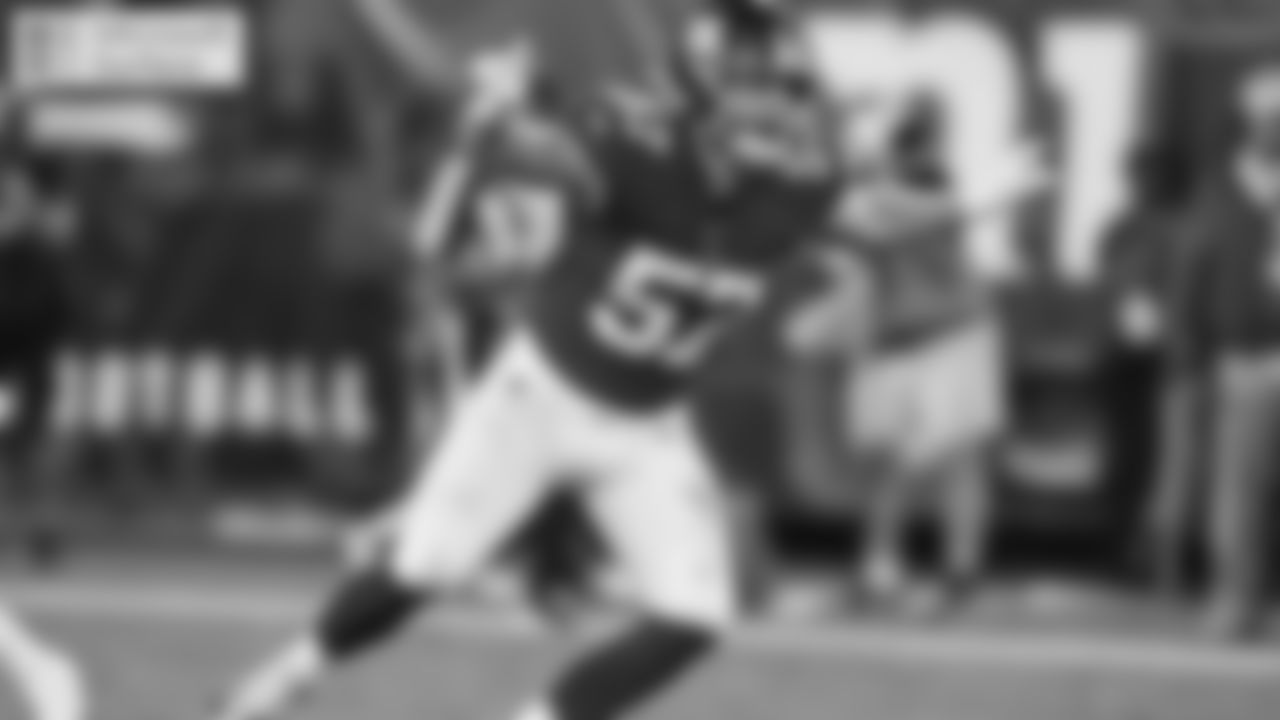 LB RYAN CONNELLY
The rookie fifth-round draft choice is coming on strong in the dog days of training camp and will see increased time while Alec Ogletree deals with a calf injury. Connelly is also responsible for leading the huddle and making the defensive calls when he is on the field.