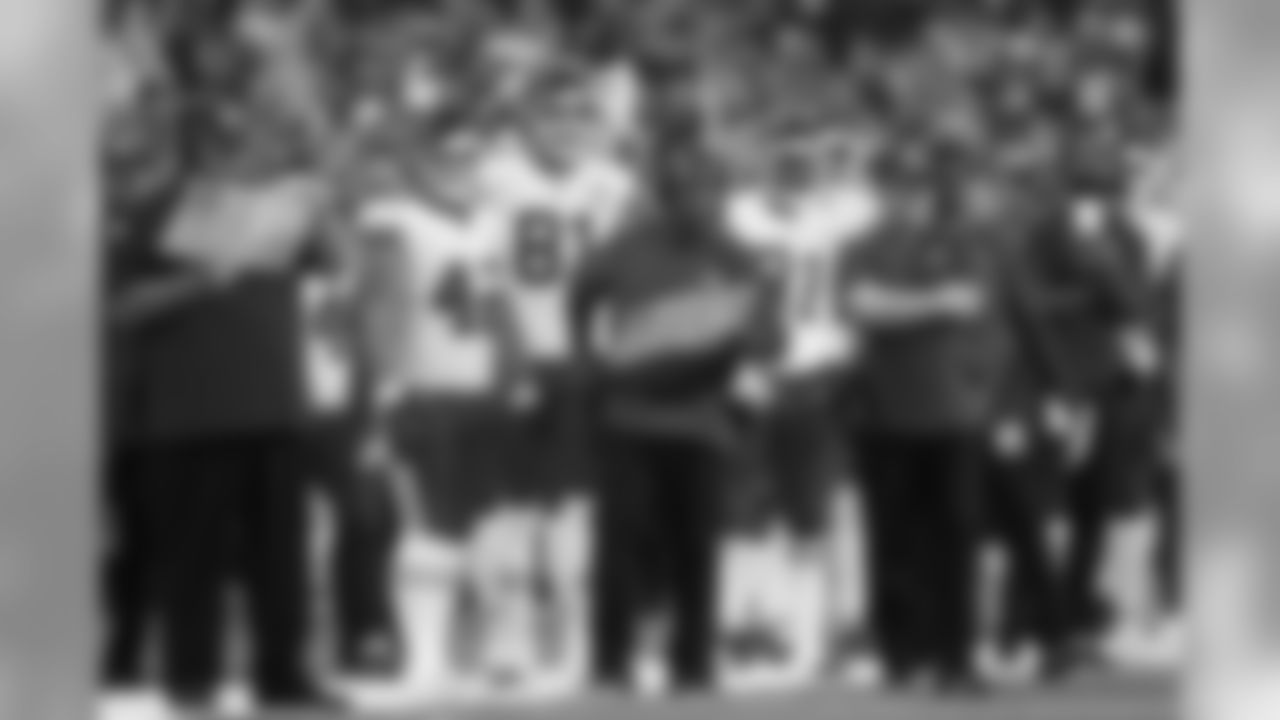 Kansas City Chiefs offensive coordinator Eric Bieniemy looks on during an NFL football game against the Detroit Lions, Sunday, Sept. 29, 2019 in Detroit. The Chiefs defeated the Lions 34-30. (Joe Robbins via AP)