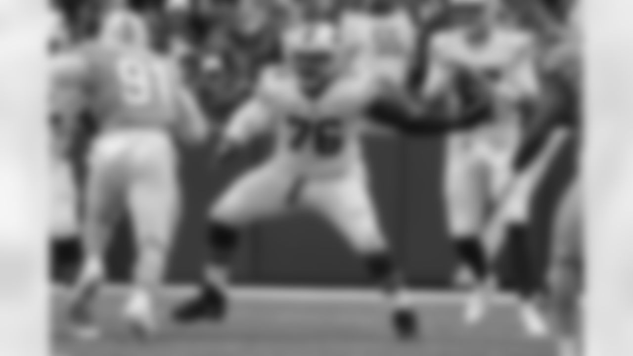 Buffalo Bills guard Jon Feliciano (76) during an NFL football game against the Miami Dolphins, Sunday, Oct. 31, 2021, in Buffalo, New York. (Rick Scuteri via AP)
