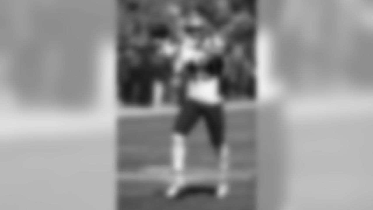 New England Patriots defensive back Nate Ebner (43) catches a pass during pregame warmups before the NFL week 7 regular season football game against the Chicago Bears on Sunday, Oct. 21, 2018 in Chicago. The Patriots won the game 38-31. (Paul Spinelli via AP)