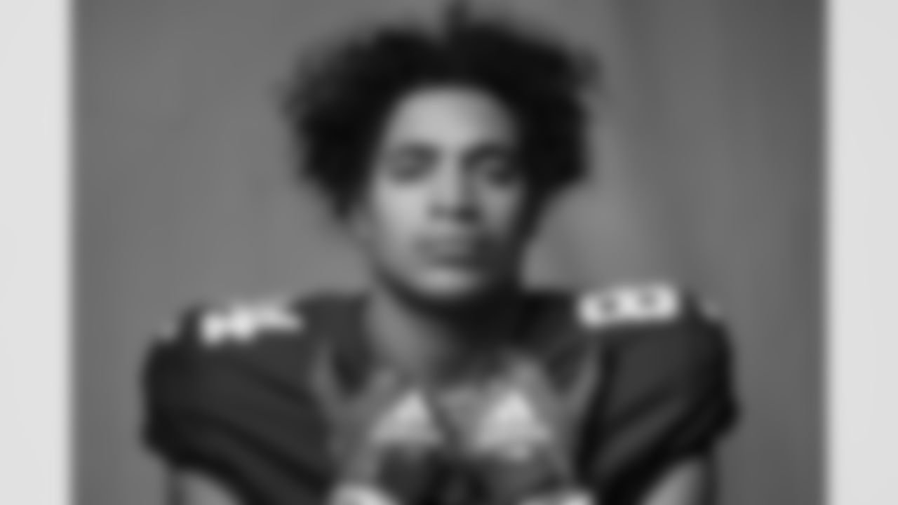 New York Giants wide receiver Jalin Hyatt (84) poses for a portrait during the NFLPA Rookie Premiere on Saturday, May 20, 2023, in Los Angeles. (Mikey Owens/NFL)